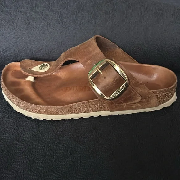 Birkenstock Gizah Big Buckle Oil Rubbed Cognac Brown Leather 37 - Picture 3 of 10